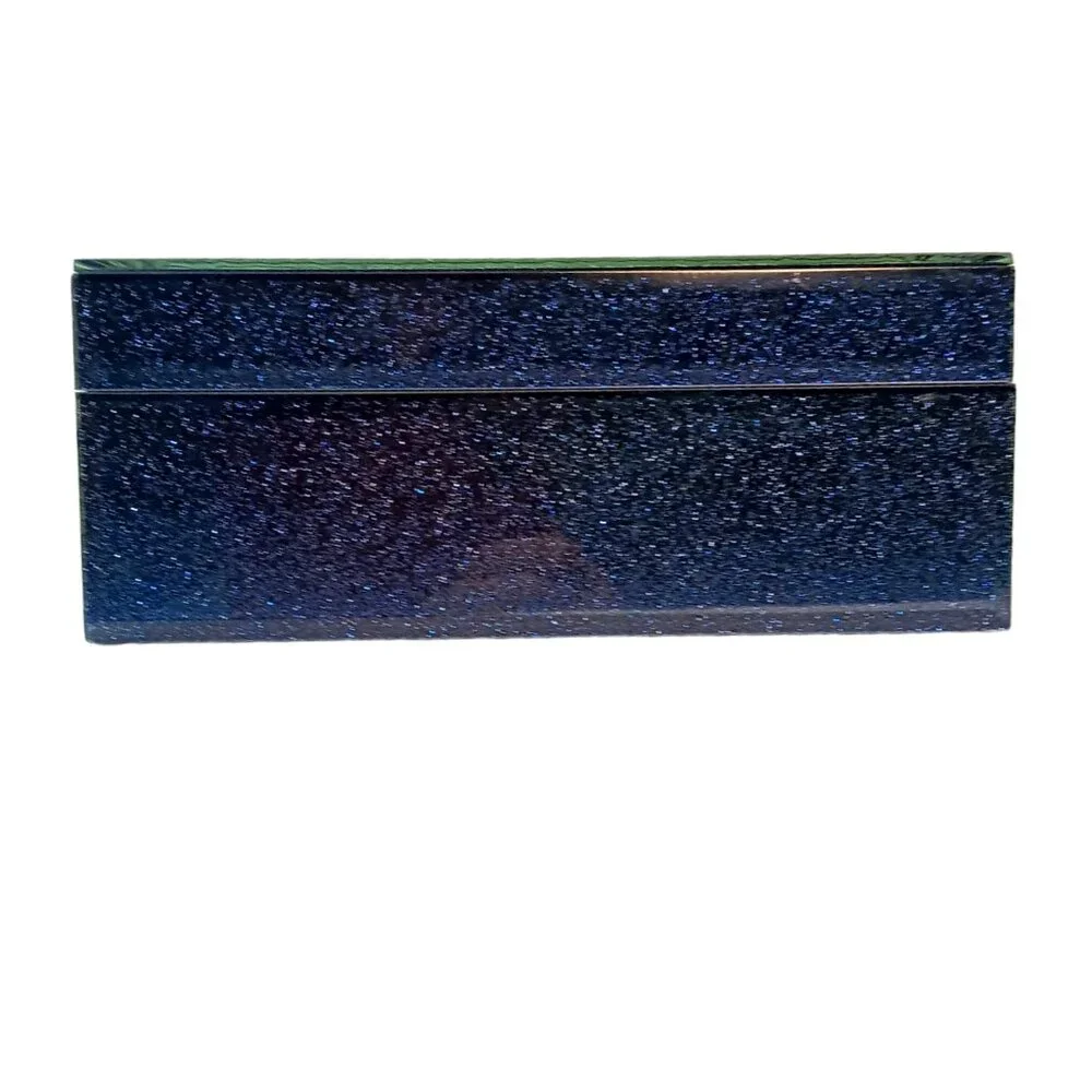 Blue Glitter Jewlery Box Sparkle Shimmer Hinged With Lid Rectangle Keepsake Box